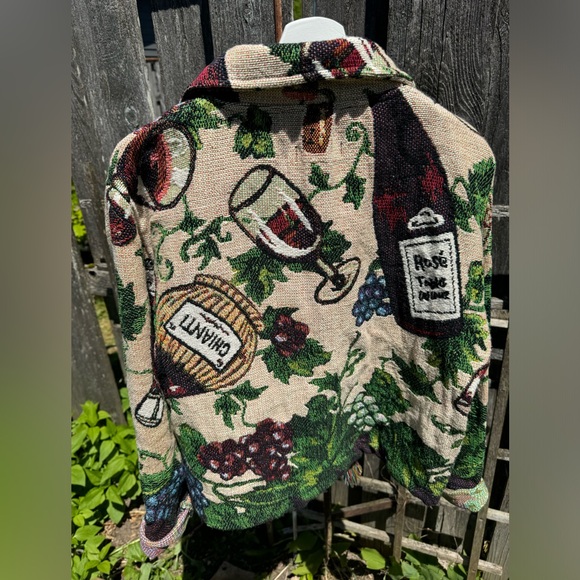 Vintage 90’s tapestry jacket by Linda Miller M/L wine motifs - Picture 5 of 8